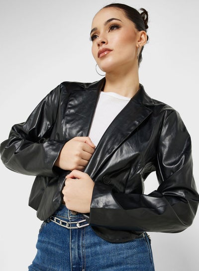 Buy Cropped Leather Look Jacket in Saudi Arabia