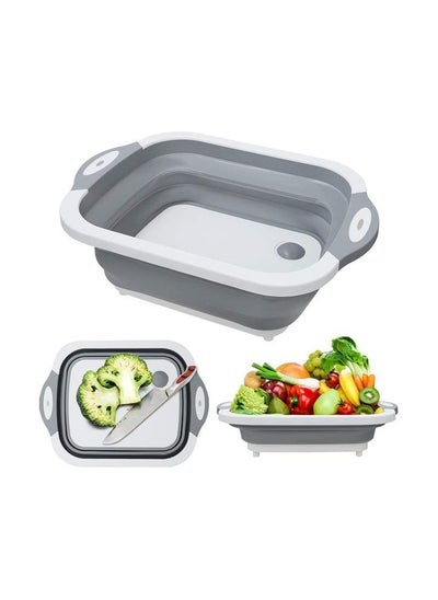 اشتري Multi-Function 3-in-1 Foldable Collapsible Cutting Board Grey/White في السعودية