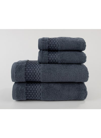 Buy Towel 4 Piece Bathroom  Set - TRIANGLE - 500 GSM - 100% Cotton Terry - Jacquard Border- 2 Bath  70X140 cm & 2 Hand  50x90 cm- Luxury Touch - Extra Absorbent-Blue in UAE