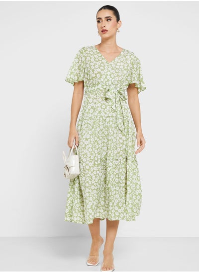 Buy Ruffle Sleeve Floral Printed Dress in Saudi Arabia