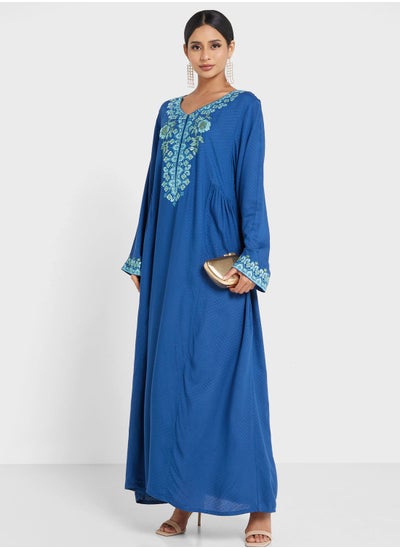 Buy V-Neck Embroidered Jalabiya in Saudi Arabia