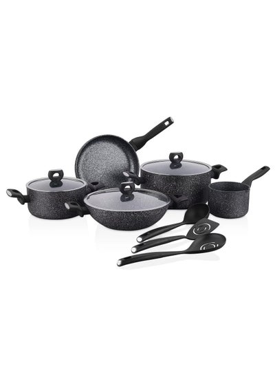 Buy Korkmaz Nora Plus Black Granite Cookware Set, 11 pieces in Saudi Arabia