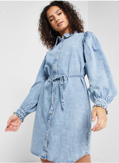 Buy Puff Sleeve Button Down Denim Dress in UAE