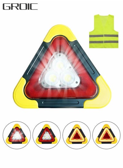 Buy Multifunctional Emergency Warning Triangle - Car Triangle Warning Sign Tripod with Reflective vest，Safety Signal Light, LED flood Light, Water-resistant, Shockproof,Portable in Saudi Arabia