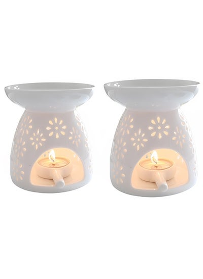 Buy 2 Pack Ceramic Tealight Candle Holder Oil Burner, Home Decoration Essential Oil Aromatherapy Stove Aromatherapy Lamp Romantic White in UAE