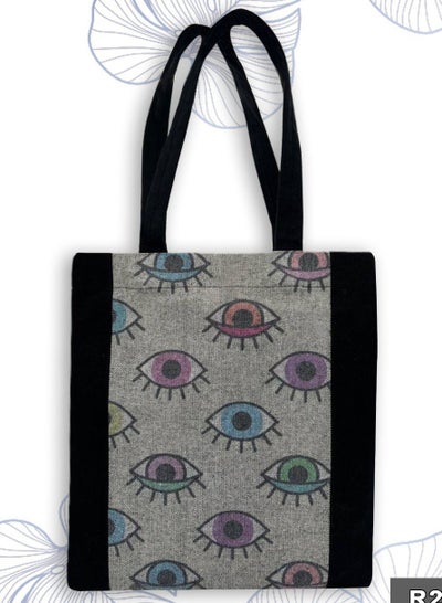 Buy colored eyes casual printed linen tote bag in Egypt