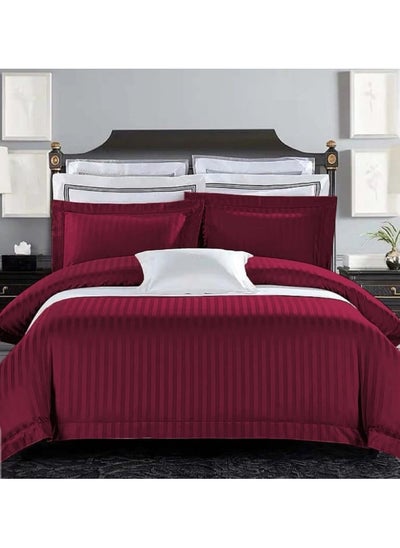 Buy DOLTRI 3-Piece Stripped 150 TC Cotton Sateen Bedsheet Set King Size Premium Collection-1 Bedsheet + 2 Pillow Cases (Maroon) in UAE