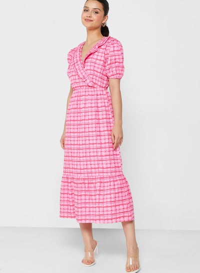 Buy Checked Puff Sleeve Dress in UAE