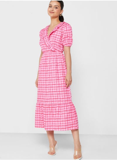 Buy Checked Puff Sleeve Dress in UAE