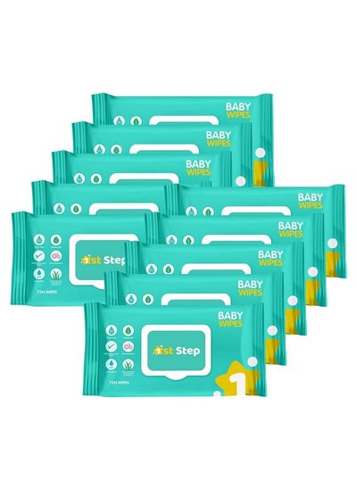 اشتري Baby Wet Wipes With Lid Enriched And Aloevera And Jojoba Oil (72 Wipes Pack X 10 Packs = 720 Wipes) في الامارات