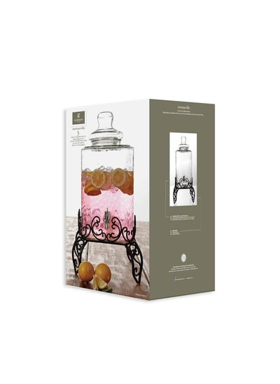 اشتري Gibson Home Moreauville 2.25 Gallon Beverage Dispenser With Wire Stand Square Clear في الامارات