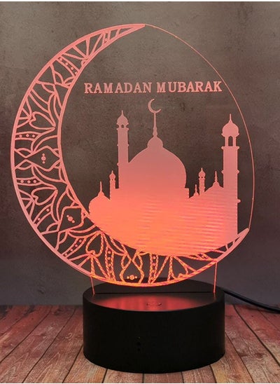 اشتري Islamic Ramadan Mubarak Eid Decorative 3D LED Multicolor Night Light for Girl Bedroom Moon Castle Shape Touch Remote Lamp for 16 Color Change + 4 Flash Modes Creative Gift Toy في الامارات