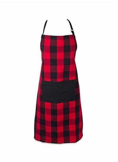 Buy Cotton Adjustable Buffalo Check Plaid Apron with Pocket & Extra-Long Ties, 32 x 28", Men and Women Kitchen Apron for Cooking, Baking, Crafting, Gardening, & BBQ - Red & Black in Saudi Arabia