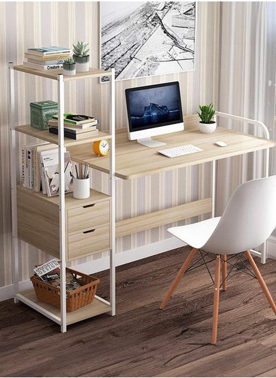 Buy Modern Simple Wooden Desk with Bookshelf Desk Computer Table with 2 Drawers in Saudi Arabia