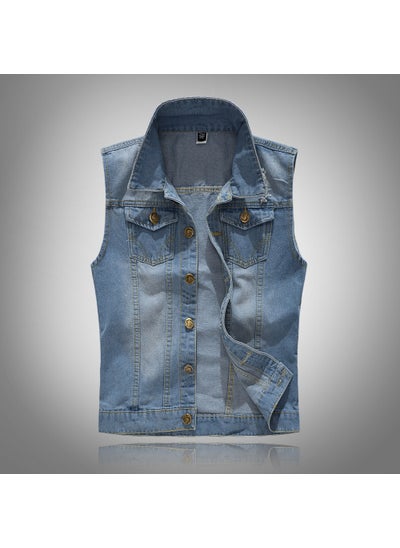 اشتري Plus Size Korean Slim Light Blue Denim Vest for Men Light Blue في السعودية