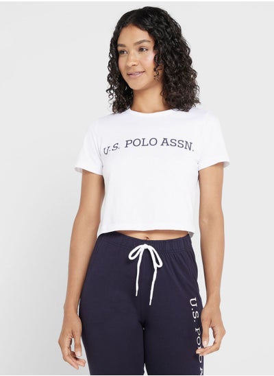 Buy Crew Neck Logo Crop Top in UAE