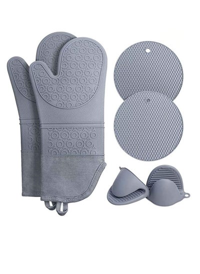 Buy Heat Resistant Silicone Waterproof Oven Mitts And Pot Holder Set Black in UAE