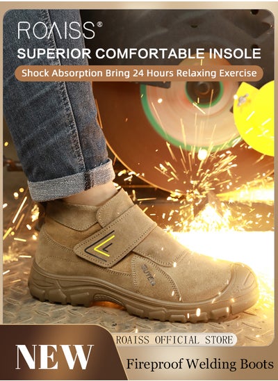 Buy Nubuck Leather Welding Shoes for Men Anti Sparks Anti Scald Mid Cut Shoes Work Safety Shoes Mens Soft Comfortable Anti Slip Wearresistant Sports Shoes Fashion Breathable Non Stuffy Sneakers in Saudi Arabia