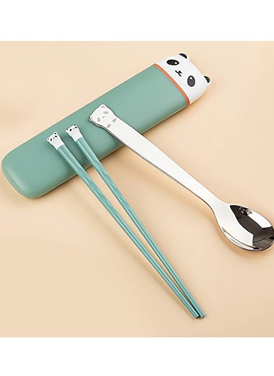 اشتري Chopsticks Flatware Set Silicone Lightweight Chopstick and Stainless Steel Spoon Reusable Portable Utensil for Kids Students Office Lady Camping Traveling في السعودية