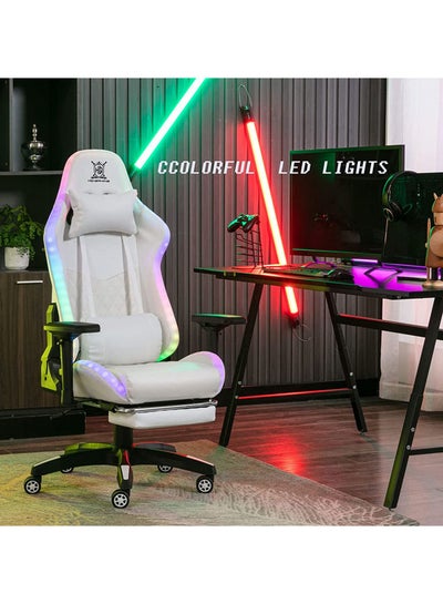 Buy RGB Gaming Chair with  LED Lights Ergonomic Computer Desk Chair  Video Office Chair for Adults (White) in Saudi Arabia