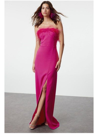 Buy Light Pink, Fitted, Knitted Woven Evening Dress TPRSS22AE0095 in Egypt