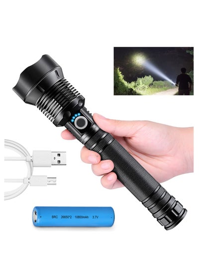 Buy PROTON Super Bright Rechargeable LED Flashlights, 90000 Lumens XHP70.2 Tactical Flashlight, 10000mAh Parallel Battery, Zoomable&IPX5 Waterproof in Saudi Arabia