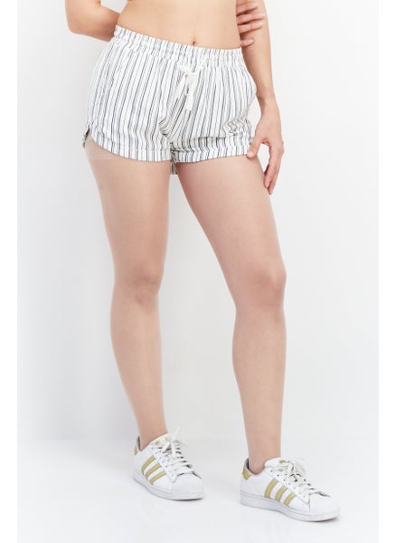 اشتري Women Drawstring Stripes Basic Shorts, White في الامارات