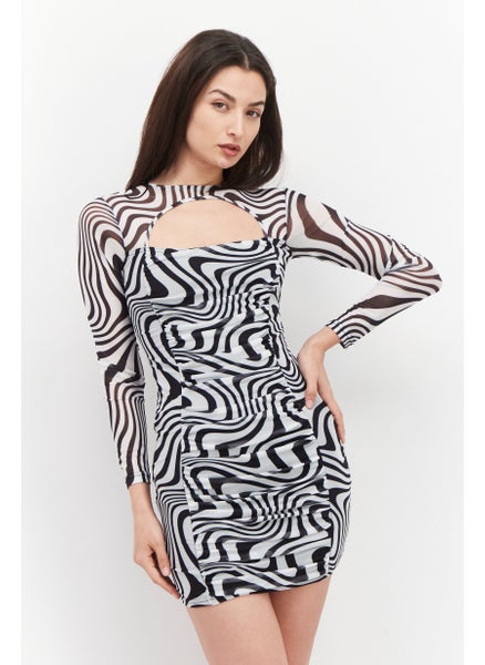 اشتري Women Abstract Bodycon Dress, Black/White في السعودية