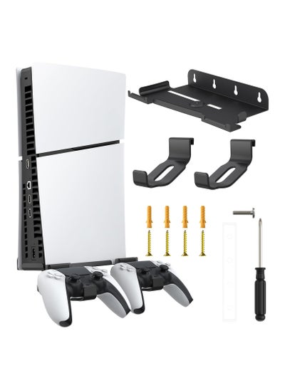 Buy Wall Mount Stand for Wall Mount for PS5 Slim 2023 (Disc And Digital Edition) With 2 Removable Controller Holder , Screw Fixing (Black) in UAE