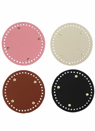 اشتري 4 Pcs PU Leather Knitting Crochet Round Bags Nail Bottom Shaper Pad Insert Cushion Base with Holes for DIY Shoulder Bag Handbag Purse Accessories Making,14x14 cm/5.5x5.5 inch في الامارات