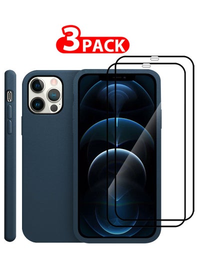 اشتري 3 Packs For iPhone 12 Pro Max Case and 2 Screen Protectors Noble Collection Genuine Leather Case Wireless Charging Compatible Full Coverage Cover Blue في الامارات