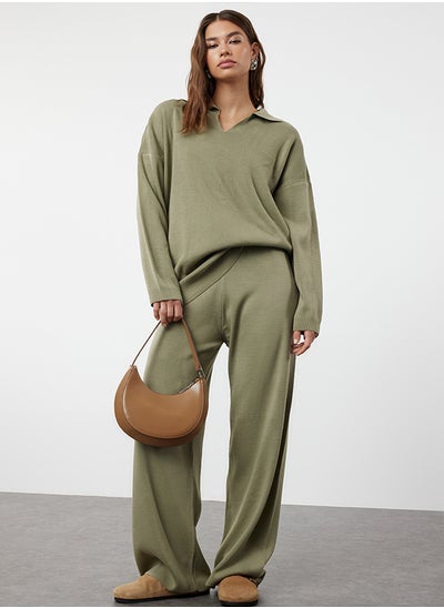 Buy Khaki Polo Neck Knitwear Sweater Trousers Bottom-Top Set TCTAW25US00024 in Egypt