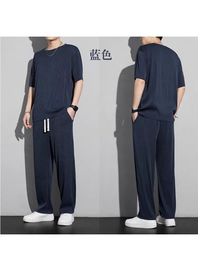 اشتري 2024 Japanese Minimalist Grey Mens Casual Suit Set of navy blue في السعودية