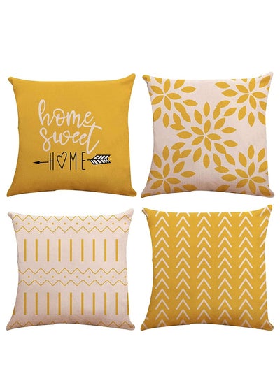 اشتري Pillow Covers 18x18 Set of 4 Modern Sofa Throw Pillow Cover, Decorative Outdoor Linen Fabric Pillow Case for Couch Bed Car Home Sofa Couch Decoration 45x45cm (Yellow, 18x18, Set of 4) في السعودية