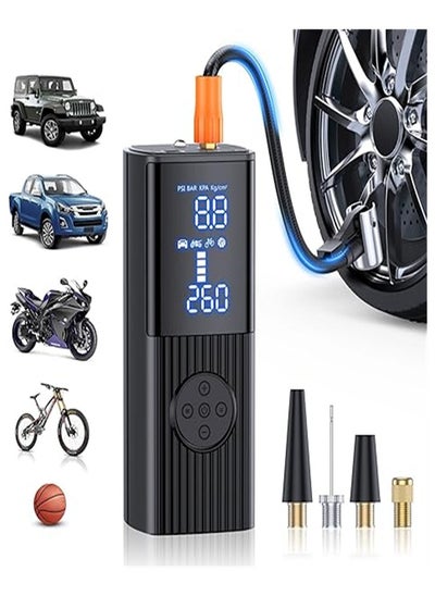 Buy Car Motorcycle Cordless Tyre Inflator Portable Air Compressor, 150PSI Cordless Fast Pump with LCD Digital Screen Emergency Light 9000mAh Battery Powered in UAE