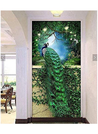 Buy 40x60 DIY 5D Diamond Painting Kits Full Drill Diamond Embroidery Green Peacock Diamond Mosaic Crafts in UAE