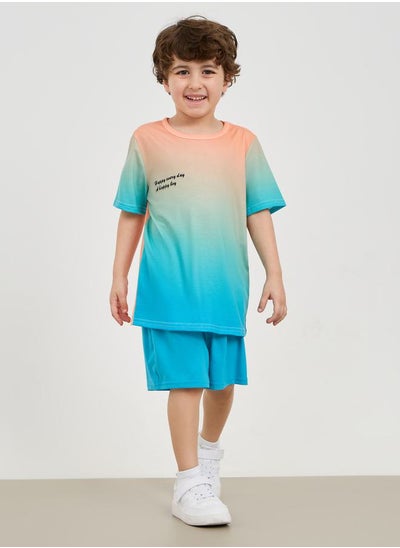 Buy Gradient Slogan Print T-Shirt & Shorts Set in Saudi Arabia