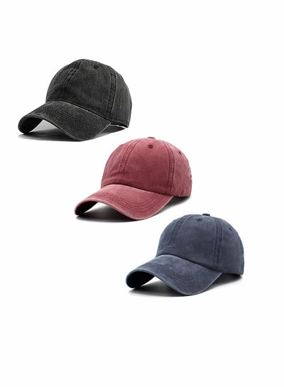 Buy Solid Color Baseball Cap,Neutral Retro Washed And Old Adjustable Dad Cap, Suitable For Men/Women (3 PCS) in Saudi Arabia