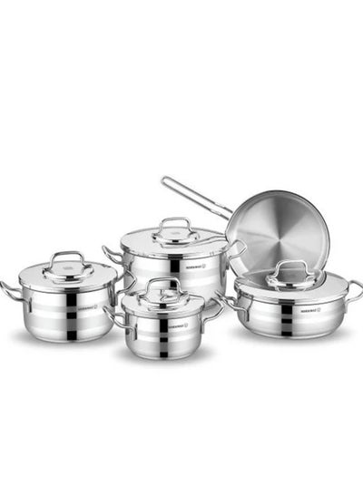 Buy A Set Of Astra Stainless Steel Cookware From Korkmaz Consisting Of 9 Pieces And Sizes (16+20+24+24) in Saudi Arabia