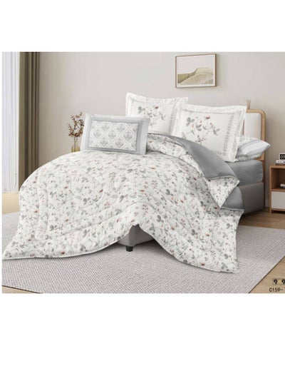 Buy King Size 6 Piece Duvet Cover Set Contemporary Leaf Print Bedding Sets, Smooth Cotton Material Modern Geometric Print in UAE