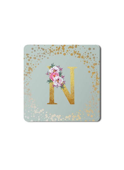 Buy Designer Leather Coasters Mat for Beverage Drinks- Custom Monogram Initial Letter Floral Pattern Alphabet - N (Light Grey) in UAE