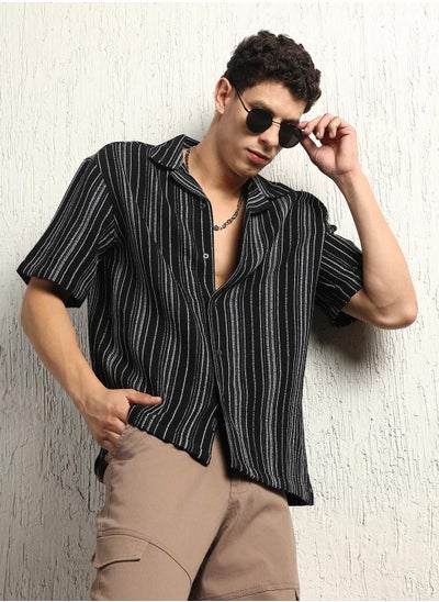 Buy Chrochet Striped Cotton Half Sleeve Shirt in UAE