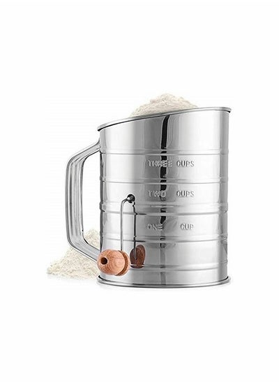 Buy Stainless Steel 3 Cup Flour Sifter, Fine Mesh Rotary Hand Crank Flour Sifter in Saudi Arabia