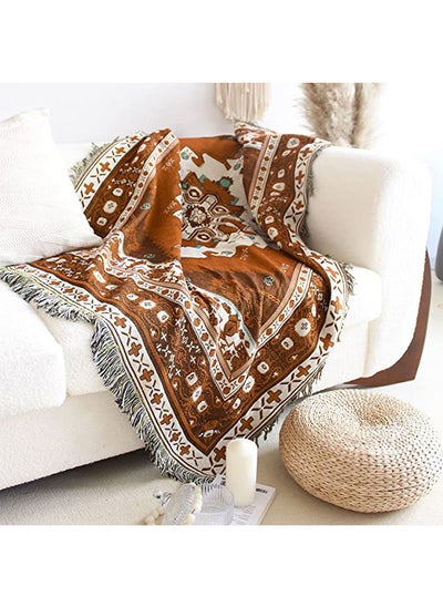 اشتري Bohemian Style Knitted Fringed Blanket Decoration Soft and Comfortable Fabric Printing Texture is Suitable for Car Bed Chair Bedroom Living Room Outdoor Four Seasons (160 * 130cm) في السعودية