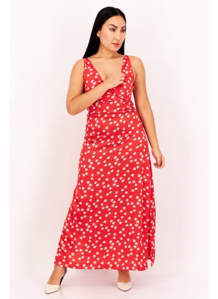 Buy Women Floral Print Maxi Dress, Red in UAE