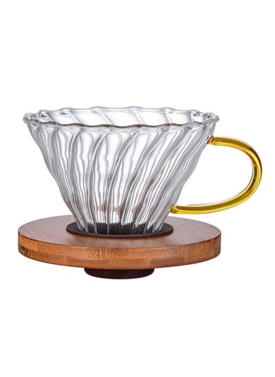 اشتري V60 Coffee Dripper Glass Funnel Drip Coffee Maker Filter Transparent Reusable Pour Over Brewing Cup with Wooden Holder Funnels في السعودية