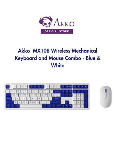 اشتري AKKO MX108 Multi-Device Wireless Keyboard & Mouse Combo, Bluetooth + 2.4G Cordless Wireless Keyboard for Mac OS and Windows Laptop, Desktop, 108 Keys White & Blue Slim Keyboard with Number Pad في الامارات