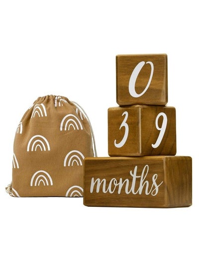 Buy Baby Milestone Blocks Natural Pine Wood With Weeks Months Years Grade Milestones Age Block Set With Boho Rainbow Bag Newborn Weekly Monthly First Year Picture Props Earth Friendly in Saudi Arabia
