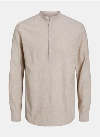 Buy Mandarin Collar Half Placket Shirt with Long Sleeves in Saudi Arabia