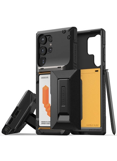 اشتري Damda Glide Hybrid Samsung Galaxy S24 ULTRA Case Cover Wallet with Semi Automatic Credit Card Holder Slot [3-4 Cards] & Kickstand - Black Groove في الامارات